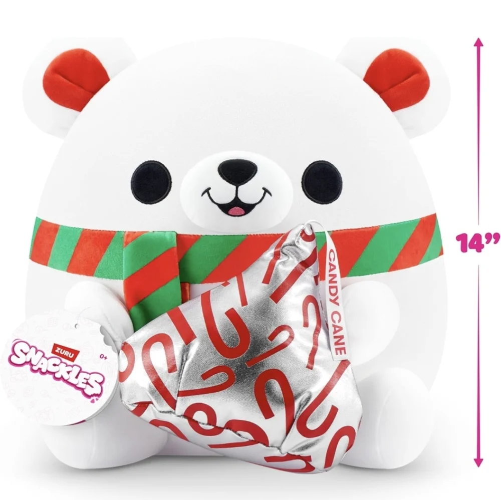 Snackles Christmas Polar Bear Candy Cane Kisses 14" Inch Plush by ZURU - Picture 4 of 7